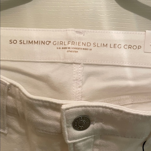 Chico's Cream Girlfriend Slim Leg Crop Pants - Picture 2 of 10
